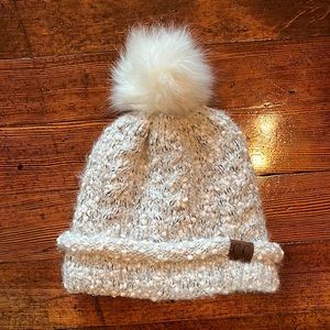 C.C Beanie Cuff Cap with fuzzy liner and white Pom Pom